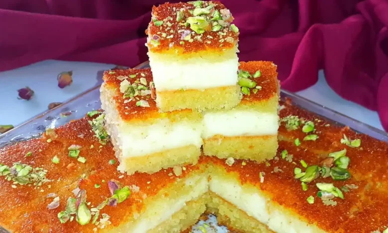 طريقة عمل البسبوسة المحشية بالقشطة